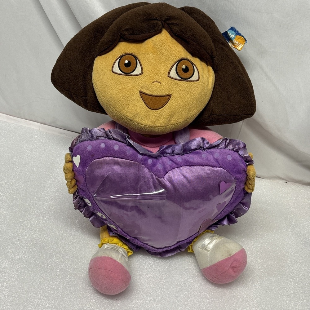 Dora the Explorer Push w/ Purple Heart Pillow Frame Plush NWT‎ 17" Plush